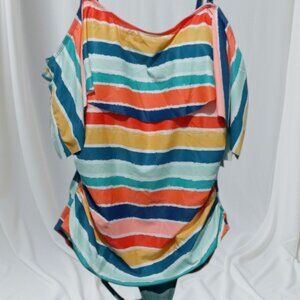 Del Raya Women's Plus Ruffle Trim Striped Swimsuit Size 1X